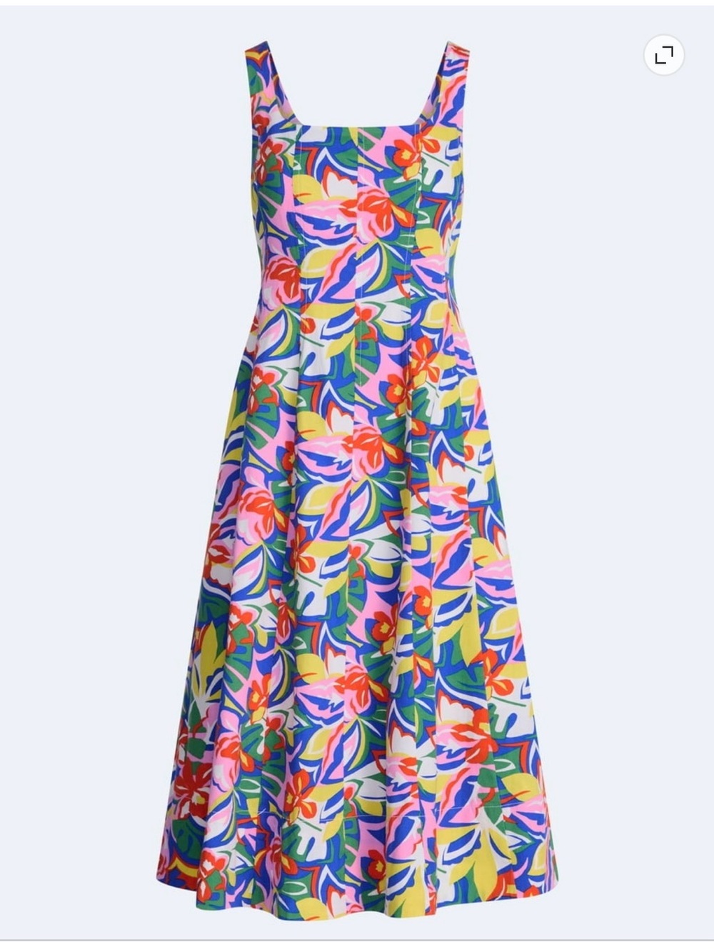 Floral Midi Panel Fit-and-Flare Dress in Multicolor Cotton Size Large